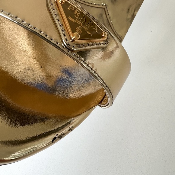 Prada Metallic Gold Leather Heels Sandals - Picture 3 of 6